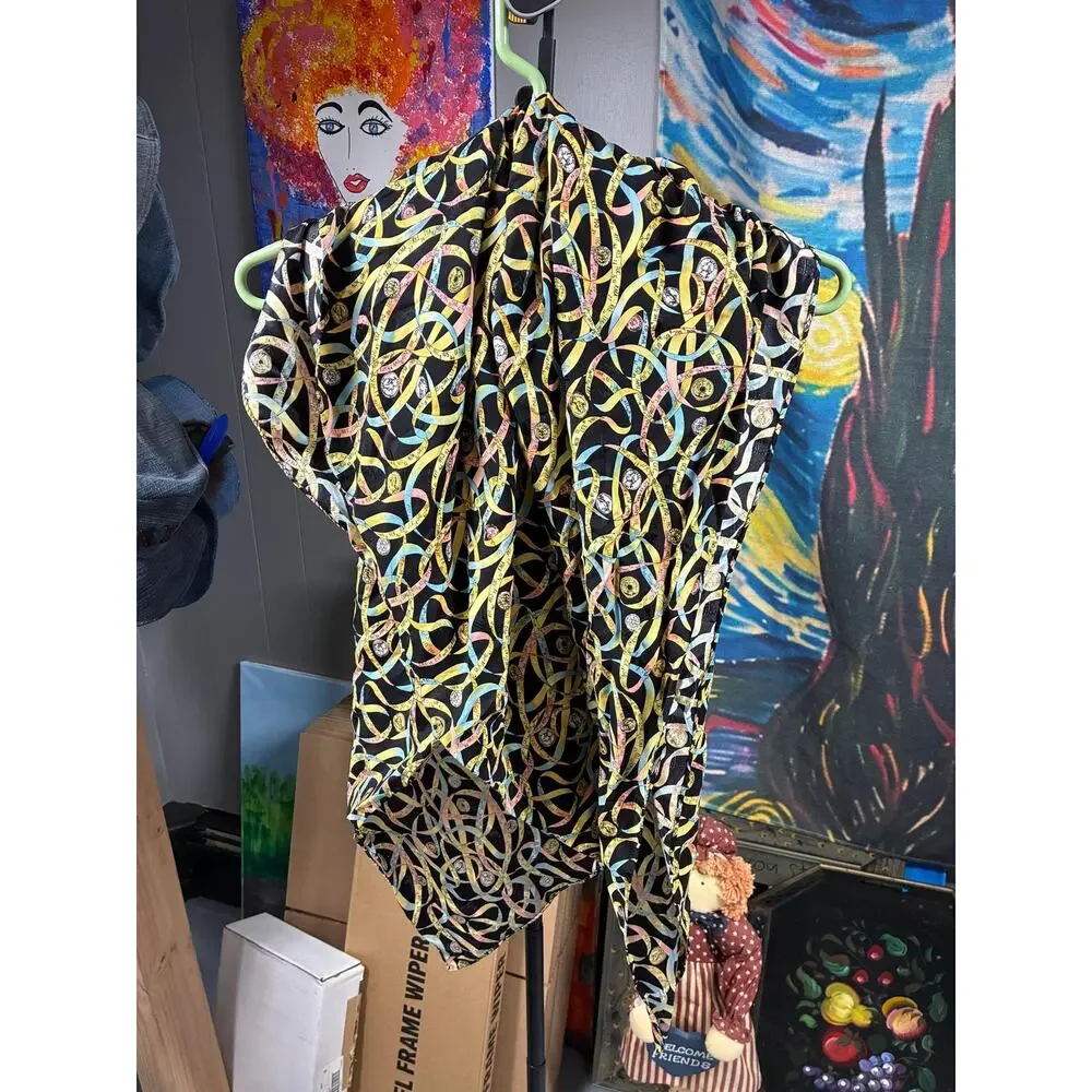 Vintage 1990s Nicole Miller Silk Scarf | Abstract Ribbon Print | Designer Silk